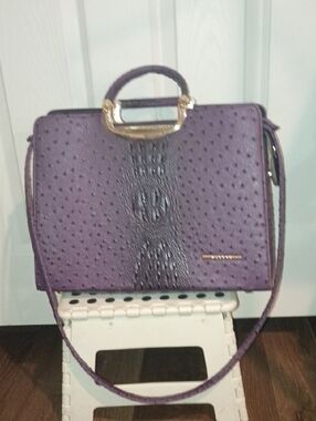 Textured Purple Satchel with Gold Top Handle